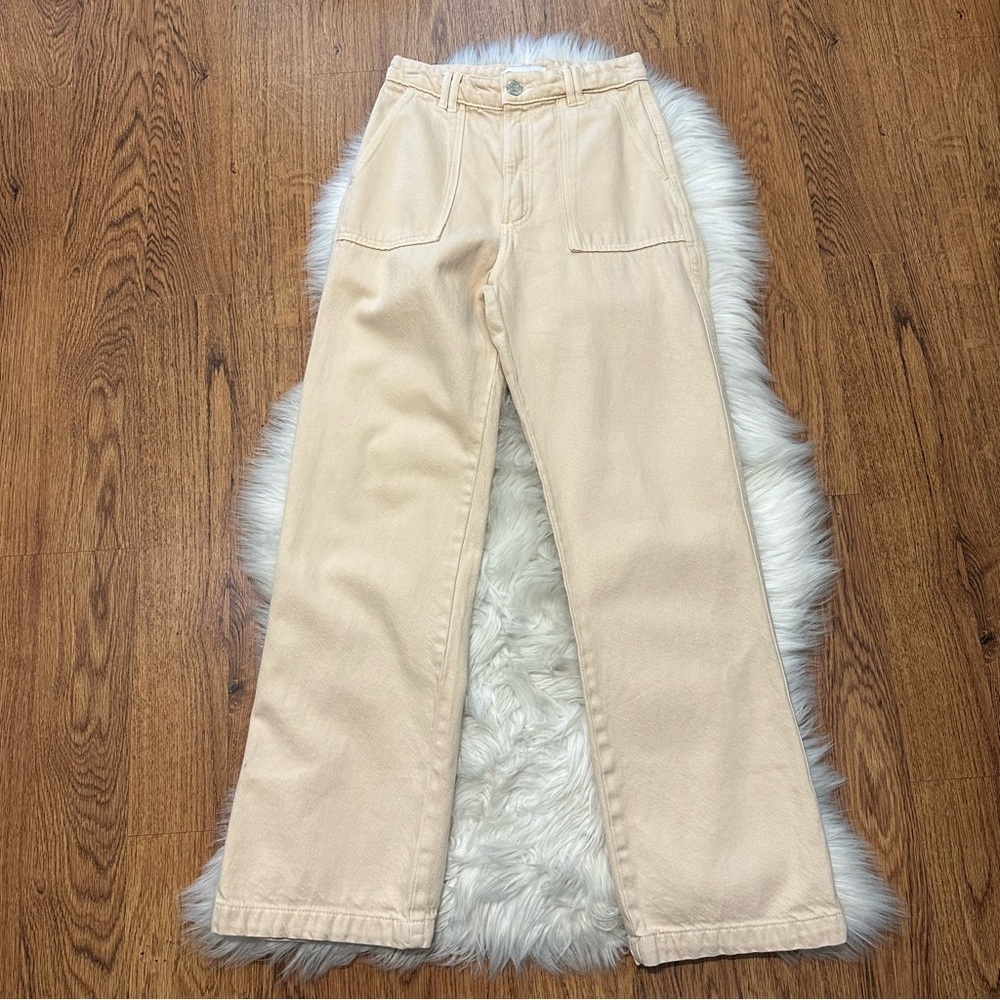 Zara Beige Wide Leg Straight Pants Size XS
